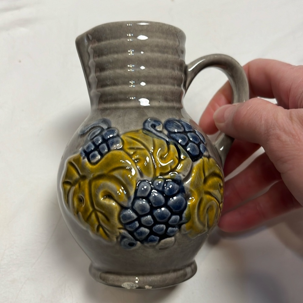 VYG #WestGermany cream pitcher gray with blue and olive green MCM #Cottagecore